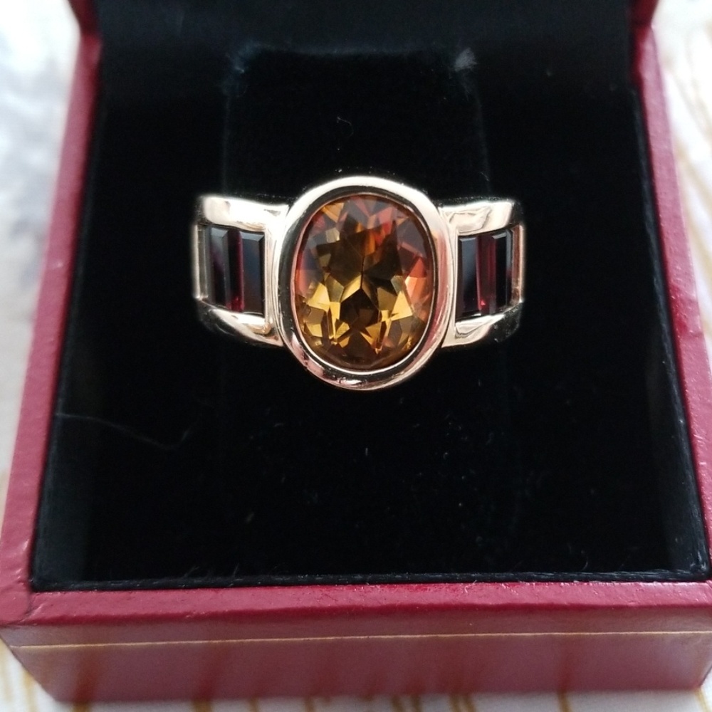 14k Gold Citrine & Garnet Ring